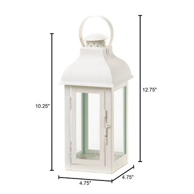White Iron and Glass Hanging Tabletop Candle Lantern