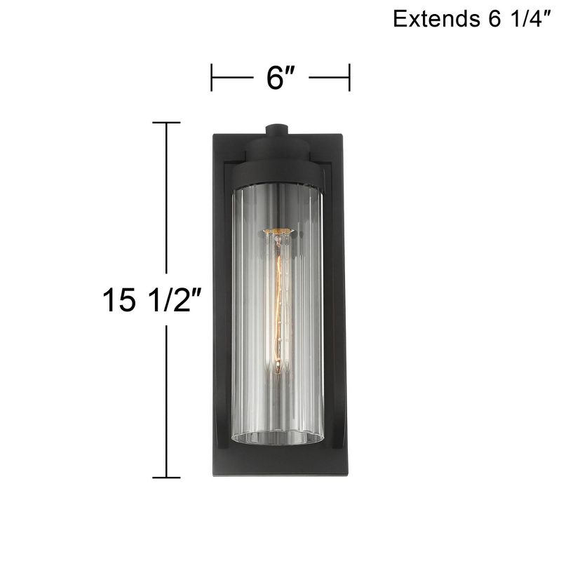 Possini Euro Design Bogata Modern Outdoor Wall Light Fixture Textured Black 15 1/2" Clear Ribbed Glass for Post Exterior Barn Deck House Porch Yard, 4 of 9