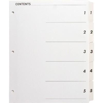 Business Source Index Dividers w/TOC Page 1-5 5 Tabs/ST 11"x8-1/2" White 05852