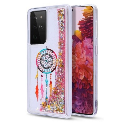 MyBat Quicksand Glitter Hybrid Protector Cover Case Compatible With Samsung Galaxy S21 Ultra - Dreamcatcher Gold Stars