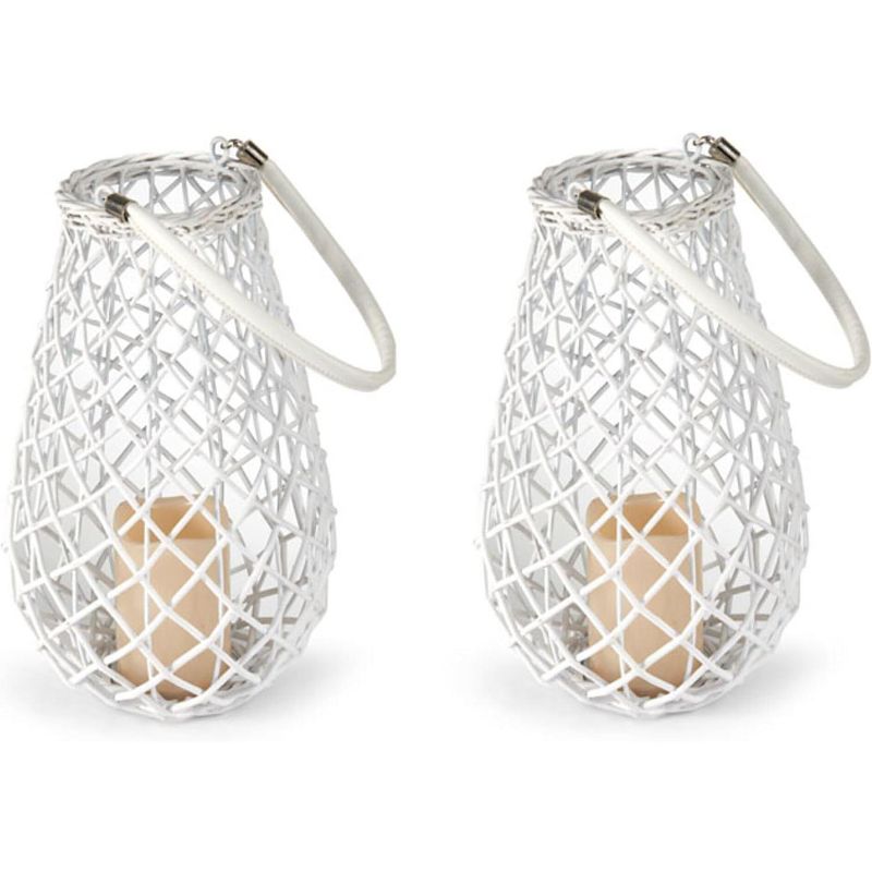 Elements Wicker Pear Shaped Lanterns with LED Candle, Set of 2, 2 of 5