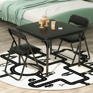 3-Piece Kids Folding Table & Chairs Set, PU Cushion, Black/Beige/Gray - 1 of 4