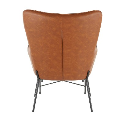 Camel Faux Leather Lounge Chair with Ottoman and Metal Legs
