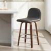 Bekrvio 26" Swivel Counter Height Bar Stools Set of 1 – Mid-Century Modern Upholstered PU Leather & Walnut Bentwood Legs, for Kitchen Island (Gray) - 3 of 4