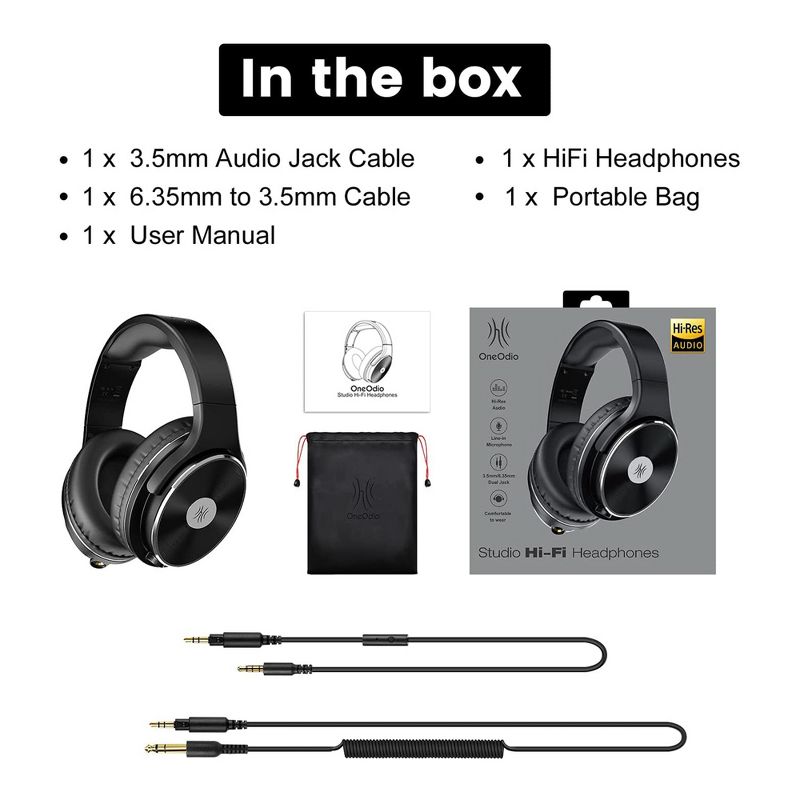 OneOdio Studio HIFI Closed Back Over Ear Wired Professional Headphones, Black and S100 Computer PC Headset w/ Adjustable Boom Microphone, Black, 5 of 7