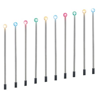 Collections Etc Solar Powered Multicolor Stainless Steel Path Light Stakes - Set of 10
