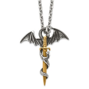 Black Bow Jewelry Stainless Steel & Gold Tone Plated Large Dragon Sword Necklace, 24 In - 1 of 3