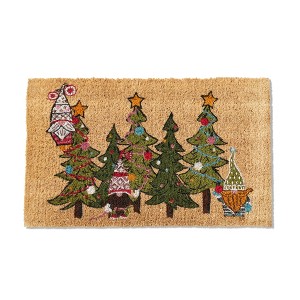 tagltd 1'6" x 2'6" Gnomies Trim A Tree Rectangle Indoor and Outdoor Coir Door Welcome Mat Multicolored on Beige Background - 1 of 2