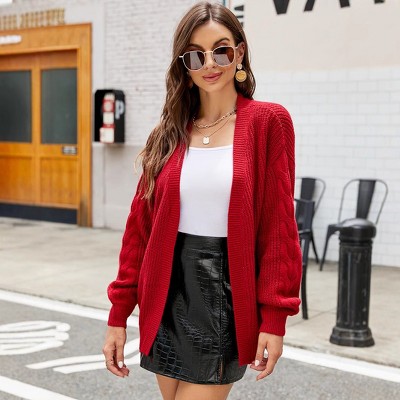 Womens Sweater Cardigan V Neck Cable Knit Open Front Casual Cardigan
