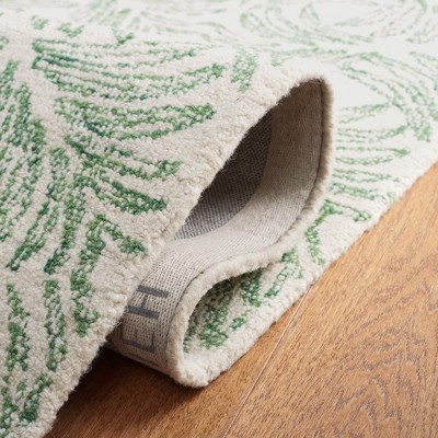 Ivory and Green Floral Hand-Tufted Wool Blend Area Rug