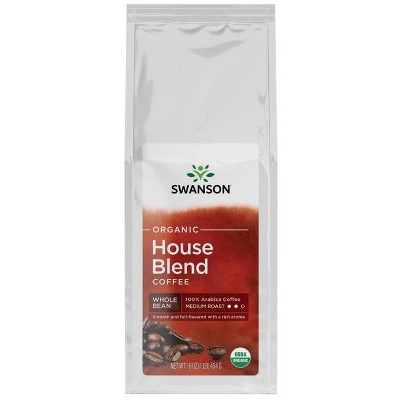 Swanson Organic House Blend Whole Bean Coffee - Medium Roast 16 oz Pkg.