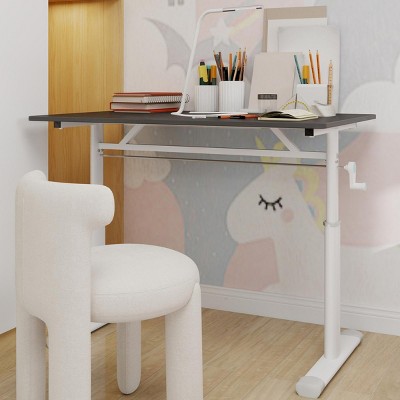 INFURNIC Desks Adjustable Standing Desk with Crank for Easy to Assemble Sturdy and Durable Multi Purpose, Grey, 39.37"*23.62"*35.43"
