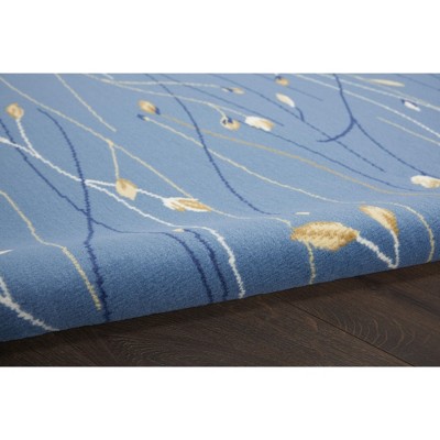 Light Blue Floral Round Synthetic Area Rug 5'3"