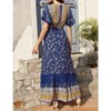 Coolmee Women's Summer Dress Boho Floral V Neck Dress Short Sleeve Beach Dress Ruffle Bohemian Maxi Dress Blue M - 4 of 4
