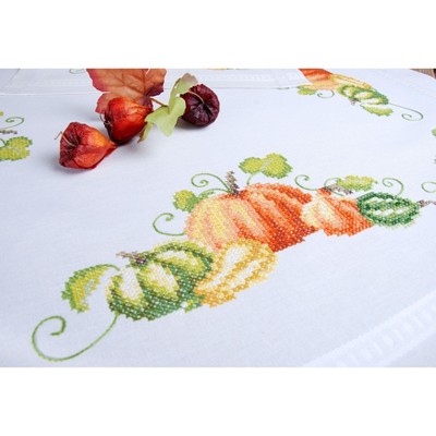 Vervaco Stamped Tablecloth Embroidery Kit 32"X32"-Pumpkins