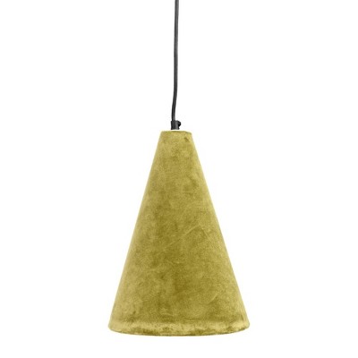 6" Cord Cone Shaped Cotton Velvet Pendant Ceiling Light with Handmade Paper Lining Olive Green - 3R Studios