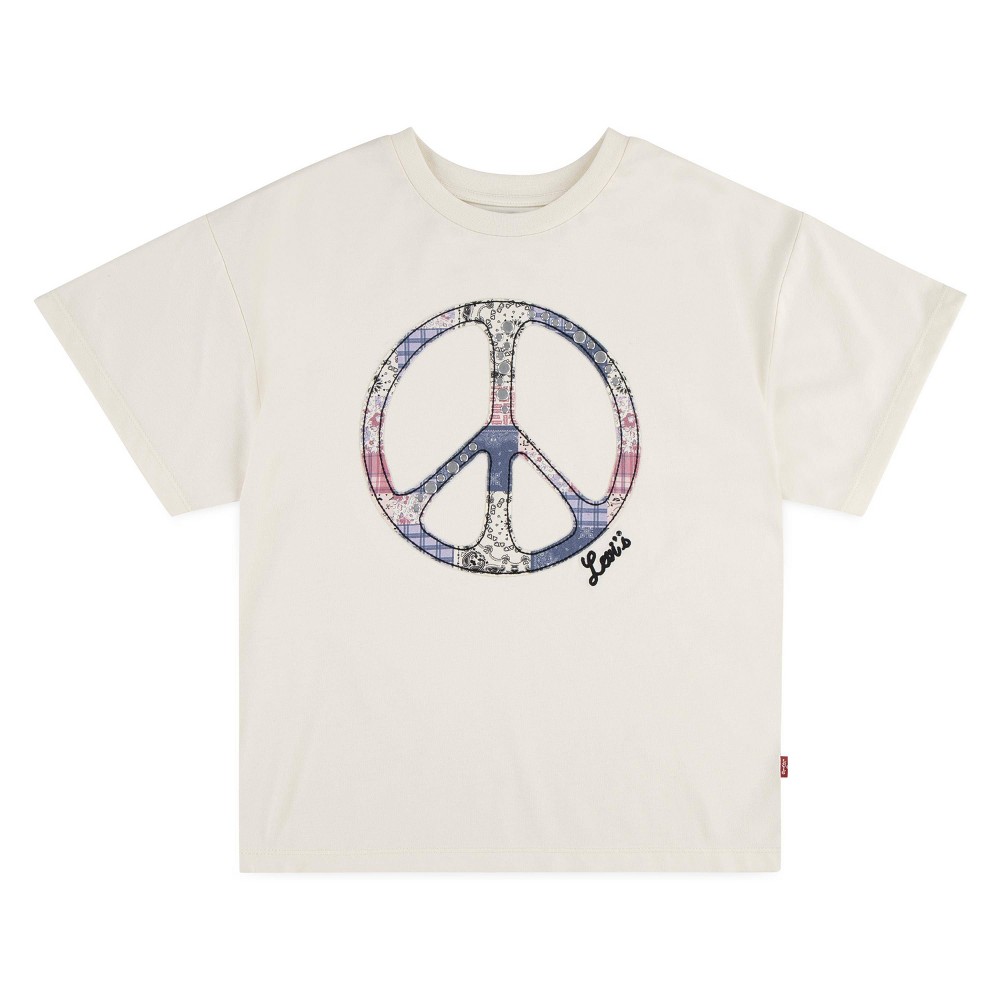 Levi Girl Short Sleeve Overized Patchwork Peace Sign T-Shirt