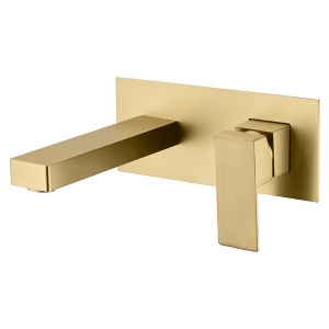 SUMERAIN Brushed Gold Wall Mount Bathroom Faucet Single Handle Includes Brass Rough-in Valve - 1 of 4