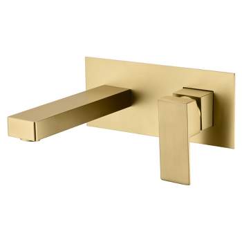 SUMERAIN Brushed Gold Wall Mount Bathroom Faucet Single Handle Includes Brass Rough-in Valve