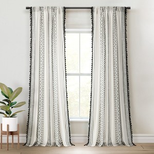 Hygge Boho Stripe Tassel Window Curtain Panels Black/White 52X84 Set - 1 of 4