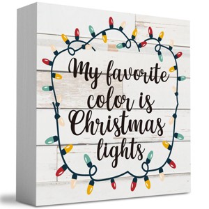 Rustic My Favorite Color is Christmas Lights Wood Box Sign, Farmhouse Christmas Santa Artwork Decor - 1 of 2