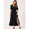 INSPIRE CHIC Women's V Neck Half-Sleeve Drawstring Waisted Tiered Slit A-Line Maxi Dress with Pockets - 3 of 4