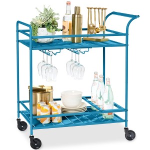 Best Choice Products 2-Tier Rolling Bar Cart Indoor/Outdoor w/ Storage Shelves, Wine Rack, Lockable Wheels - 1 of 4