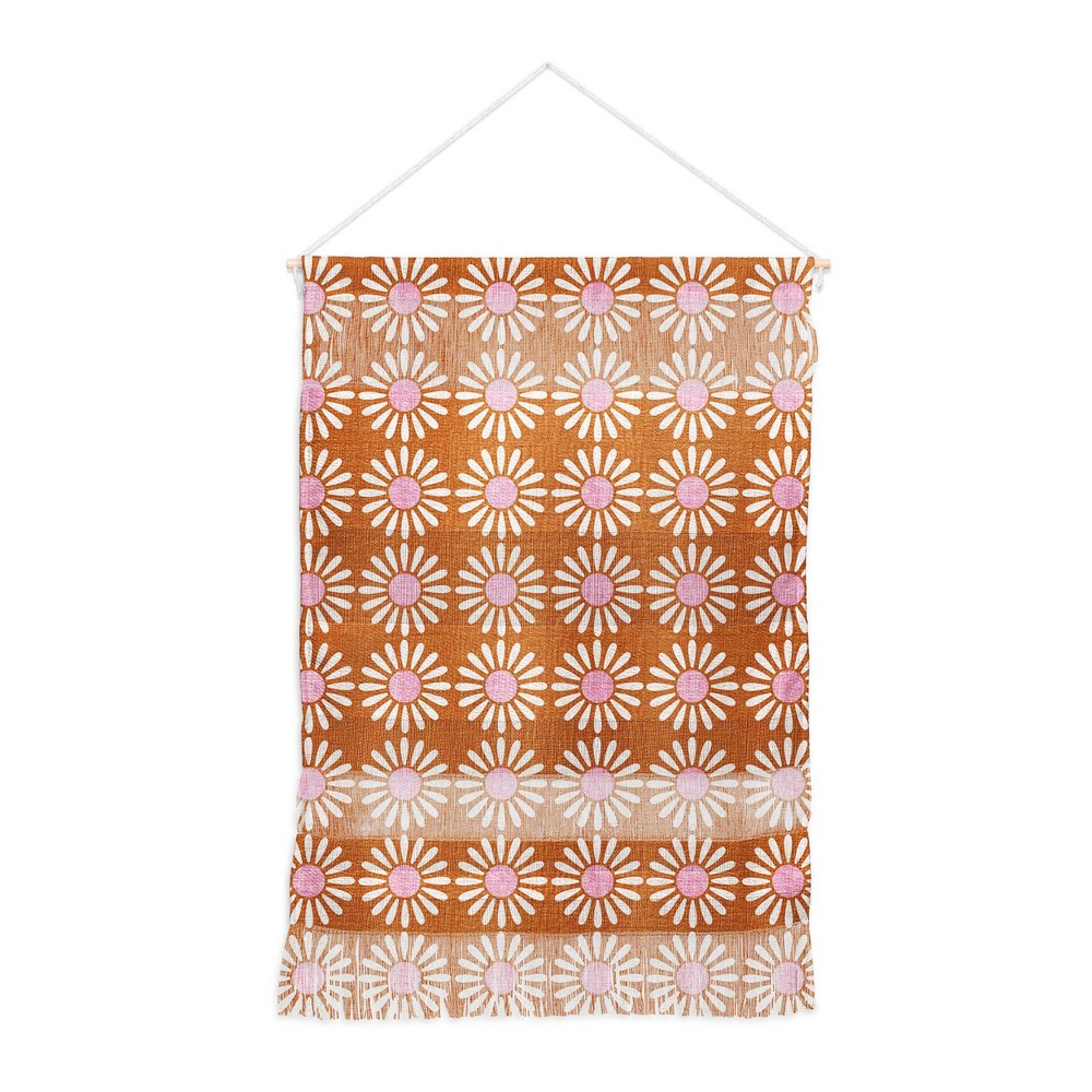 Photos - Other Decoration 22" x 31.5" Schatzi Brown Retro Jumbo Daisy Fiber Wall Hanging Orange - Deny Designs: Bohemian, Polyester Yarn, Vertical