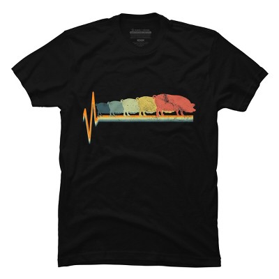 Men's Design By Humans Heart Beat Retro Rainbow Pig By Luckyst T-Shirt