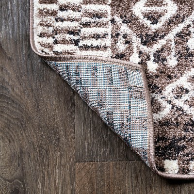 Ivory and Brown Moroccan-Inspired Easy-Care Area Rug