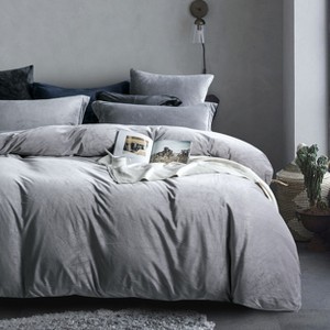 3 Pieces Velvet Duvet Cover Set, Zippered Flannel Comforter Cover Set - NTBAY - 1 of 4