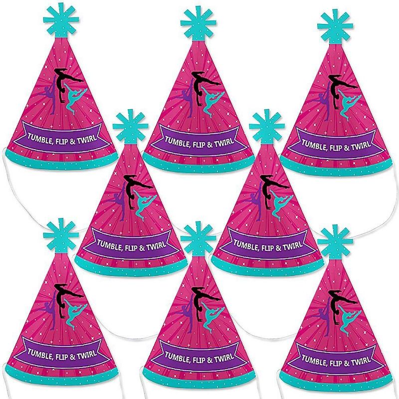 Big Dot of Happiness Tumble, Flip and Twirl - Gymnastics - Mini Cone Birthday Party or Gymnast Party Hats - Small Little Party Hats - Set of 8, 1 of 9