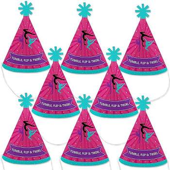 Big Dot of Happiness Tumble, Flip and Twirl - Gymnastics - Mini Cone Birthday Party or Gymnast Party Hats - Small Little Party Hats - Set of 8