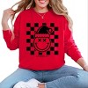 S.W.Smiley Checkered Christmas Wink - Women's Garment Dyed Long Sleeve Graphic T-Shirt - 3 of 4