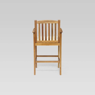 Natural Acacia Wood Outdoor Barstools with Cream Cushions
