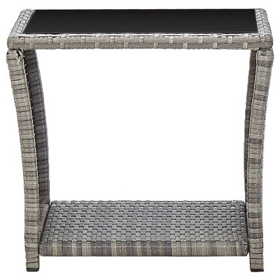 Gray Poly Rattan and Glass Outdoor Coffee Table with Storage Shelf