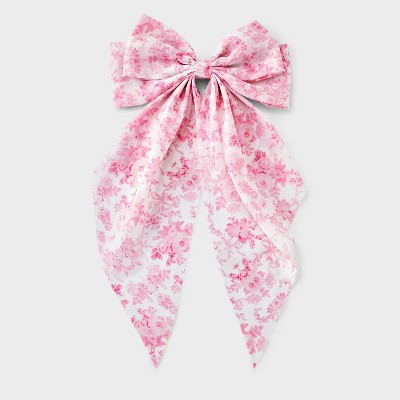 Floral Printed Hair Bow Barrette - A New Day™ Light Pink