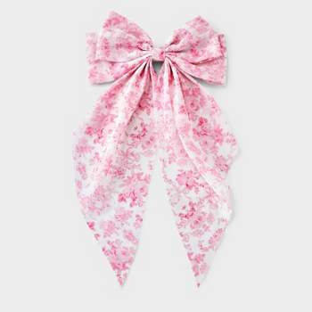 Floral Printed Hair Bow Barrette - A New Day™ Light Pink