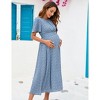 Clearlove Maternity Dress Women Smocked Crew Neck Puff Sleeve Floral Midi Dress Summer Beach Dress - 2 of 4