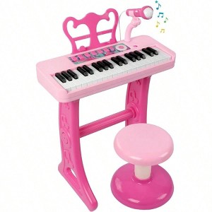 Pink Piano Keyboard Musical Piano with Microphone and Stool, Birthday Gift - 1 of 4
