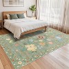 Runner Rug - Floral Boho Design, Ultra-Thin Low Pile, Non-Slip Backing, Machine Washable, 6*9ft, Green - 3 of 4
