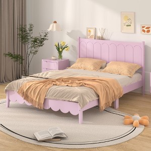 Full/Queen Size Wood Platform Bed Frame, Retro Style Bed with Rectangular Headboard,No Need Box Spring - 1 of 4