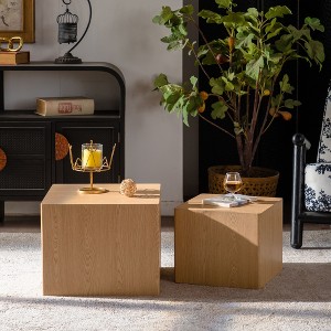 Sapphtopaz 2PCS Nesting Coffee Table with Wood Grain Sticker Cube Side Table Versatile Coffee Bar Unique End Table for Living Room, Bedroom - 1 of 4
