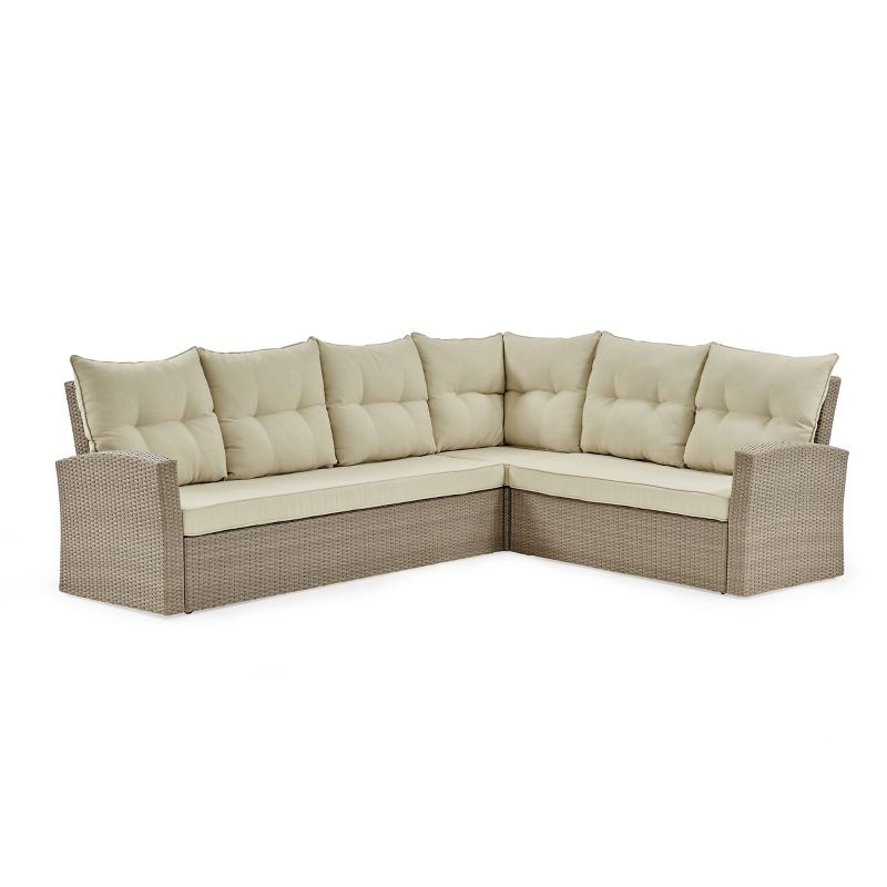Canaan 2pc Outdoor Wicker Corner Sectional Seating Set Cream - Alaterre Furniture, 5 of 14
