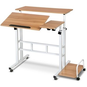 Small Mobile Liftable Standing Desk, Portable Stand Up Desk, Adjustable Height, Lockable Casters, Spacious 2-Tier Workstation, for Home, Office - 1 of 4