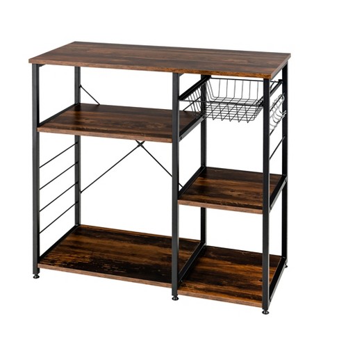 Costway Industrial Kitchen Baker's Rack Microwave Stand Utility Storage  Shelf W/ 6 Hooks Steel Black : Target