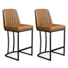 Vipbear Counter Height Bar Stools Set of 2, 25.6" H Barrel Upholestered Faux Leather Barstools with Back and Metal Frame for Kitchen Island - 3 of 4