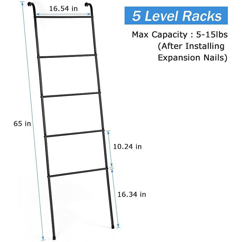 NEX 5 Tier Ladder Style Towel Rack Black, 2 of 8