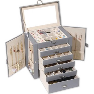 6 Layer Large Jewelry Organizer With Mirror, With Lock, Necklace Holder With 5 Drawers - 1 of 4