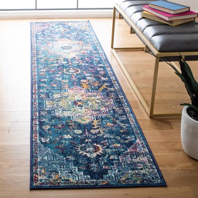 Navy and Fuchsia Synthetic Oriental Non-slip Area Rug